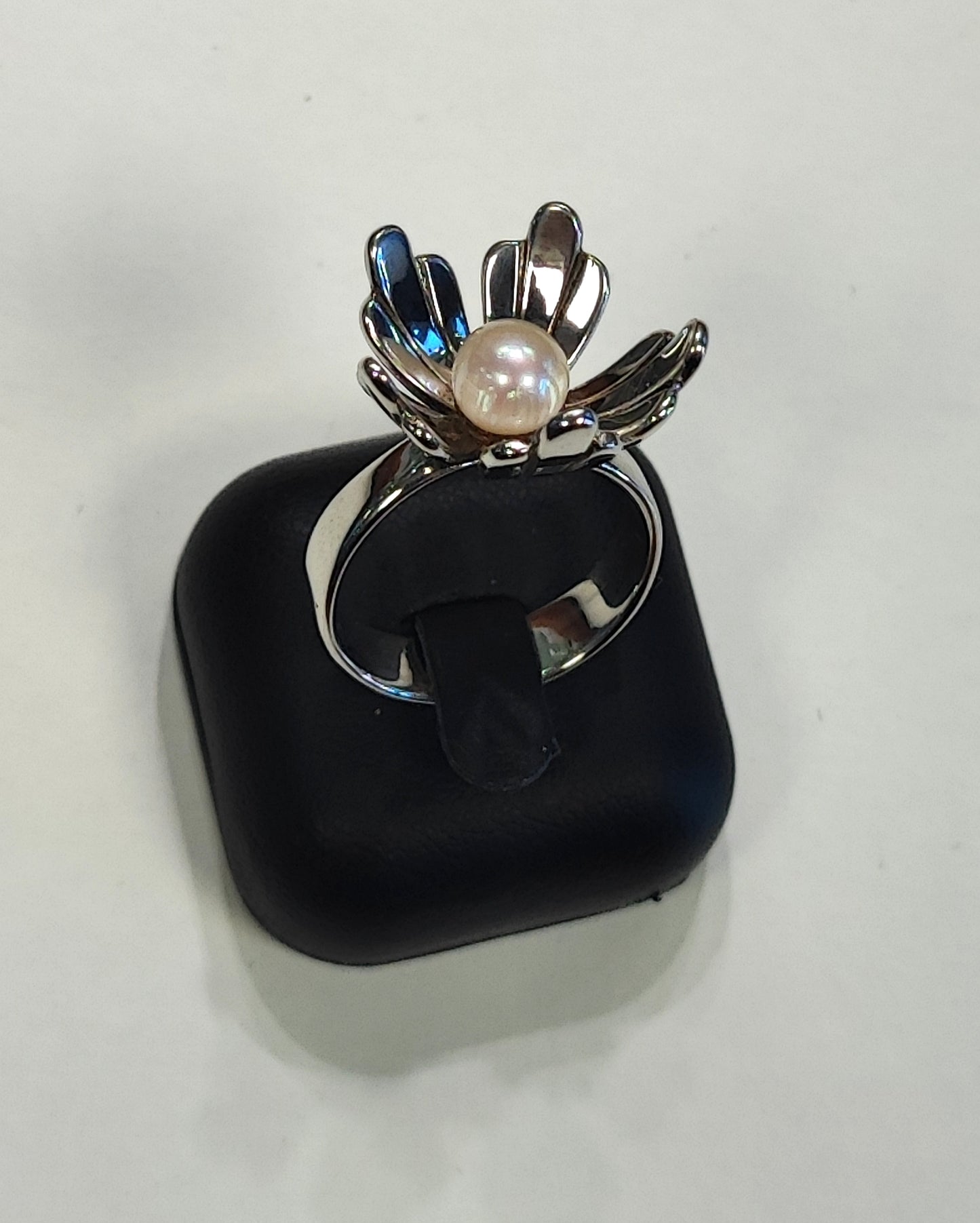 Bague fleur argent massif perle de culture