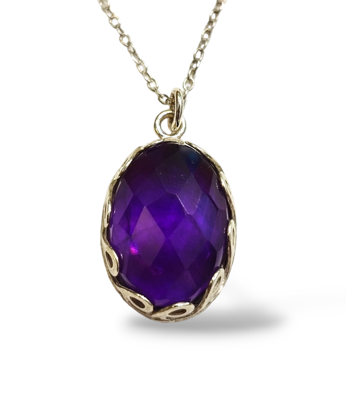 Pendentif améthyste facettée argent massif