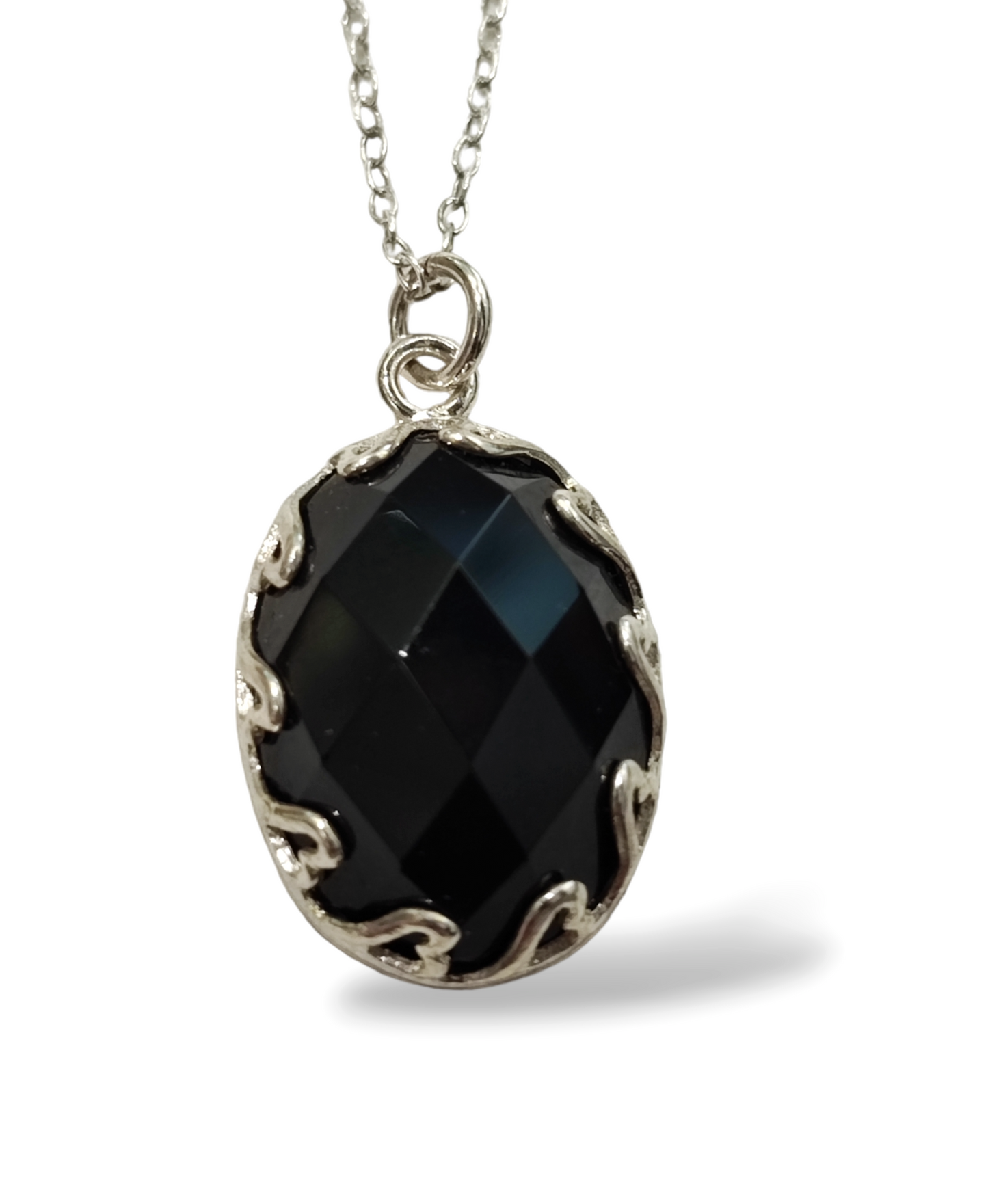 Pendentif onyx facettée argent massif