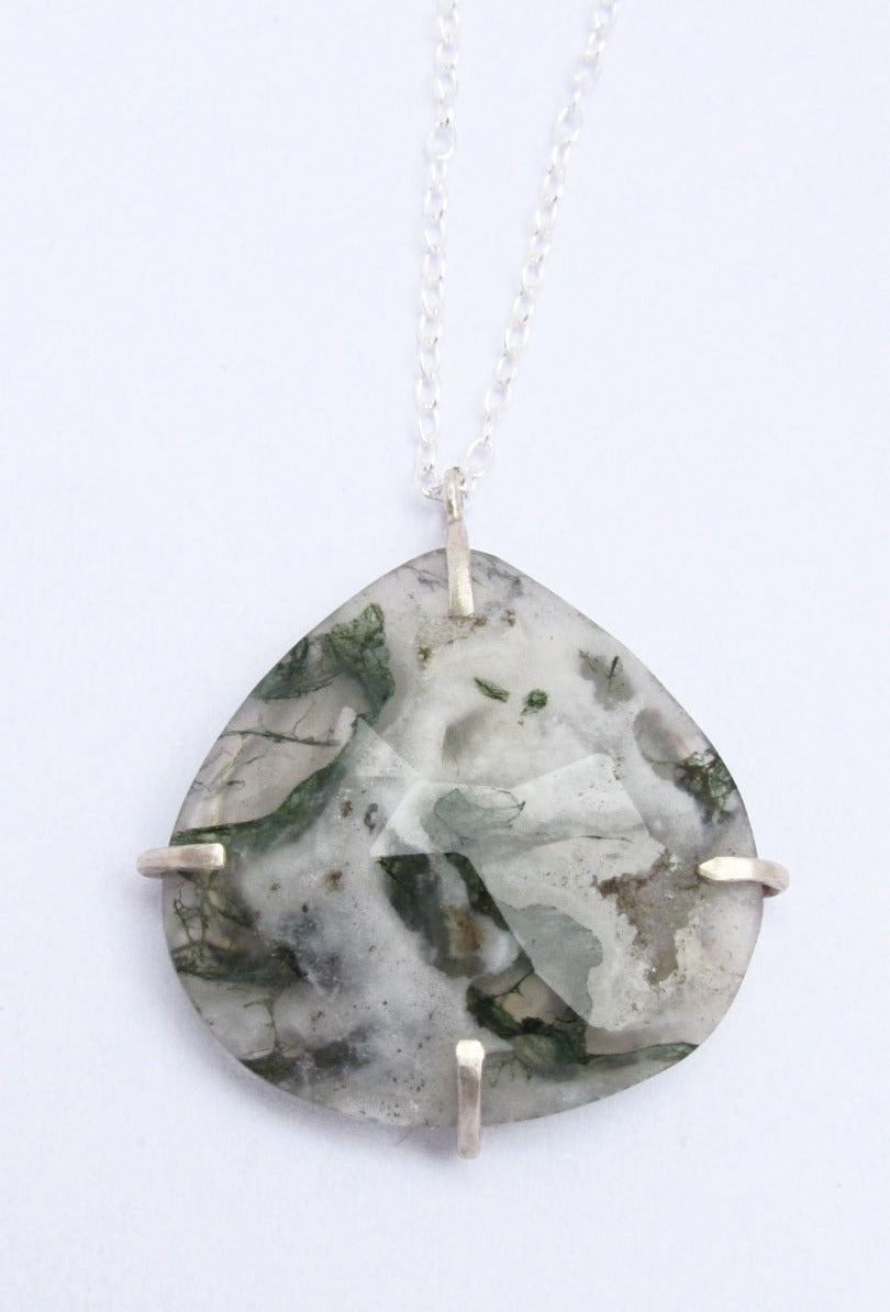 Collier agate mousse monture argent 925