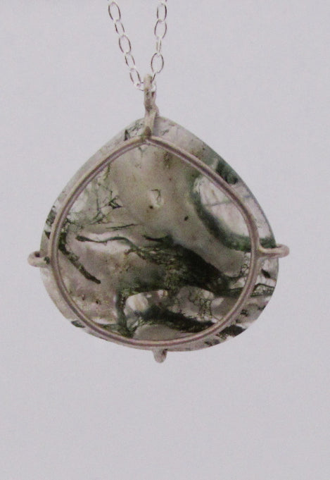 Collier agate mousse monture argent 925