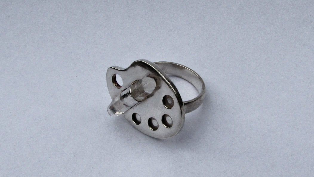 Bague palette d'artiste, Argent 925 et Cristal de Roche