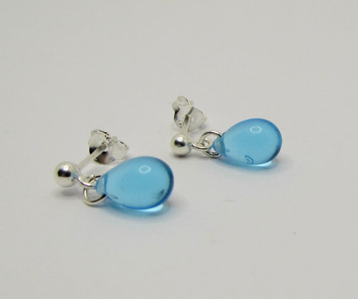 Boucles d'oreilles Argent 925 et gouttes en Verre bleu turquoise