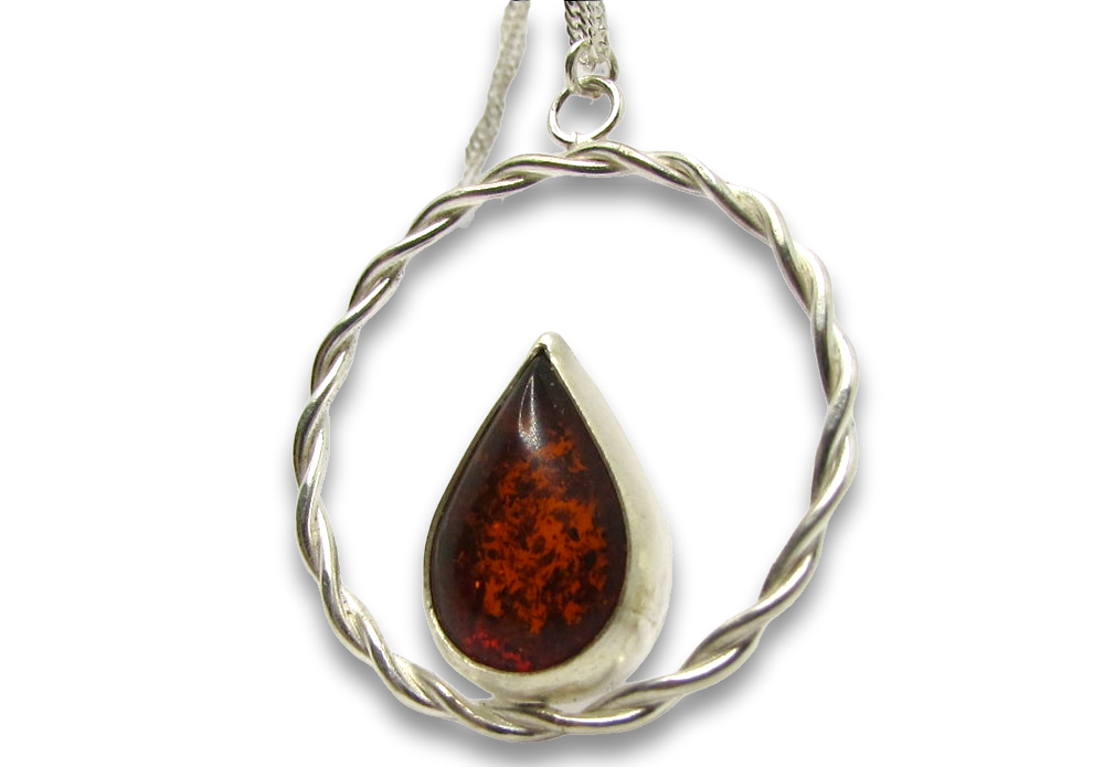 Collier cercle tressé, Argent 925, cabochon d'Ambre véritable