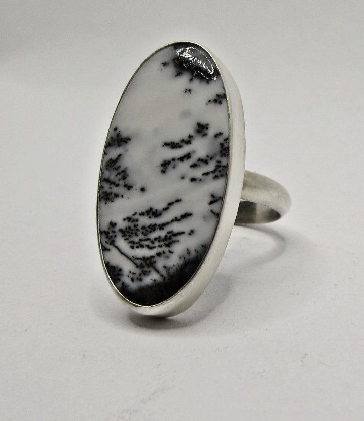 Bague réglable Argent 925 et cabochon Agate Dendritique