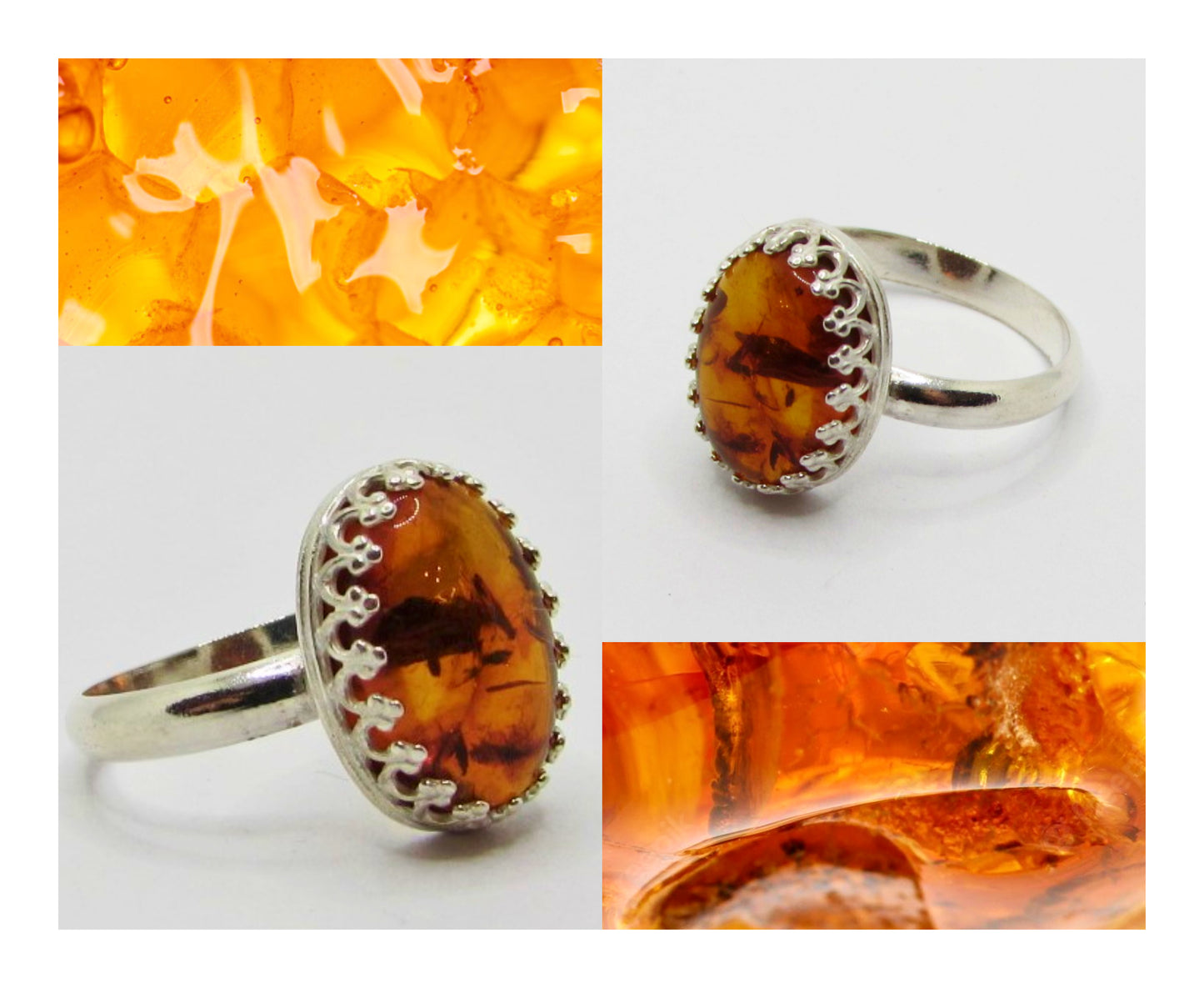 Bague Ambre sertissage vagues perlées