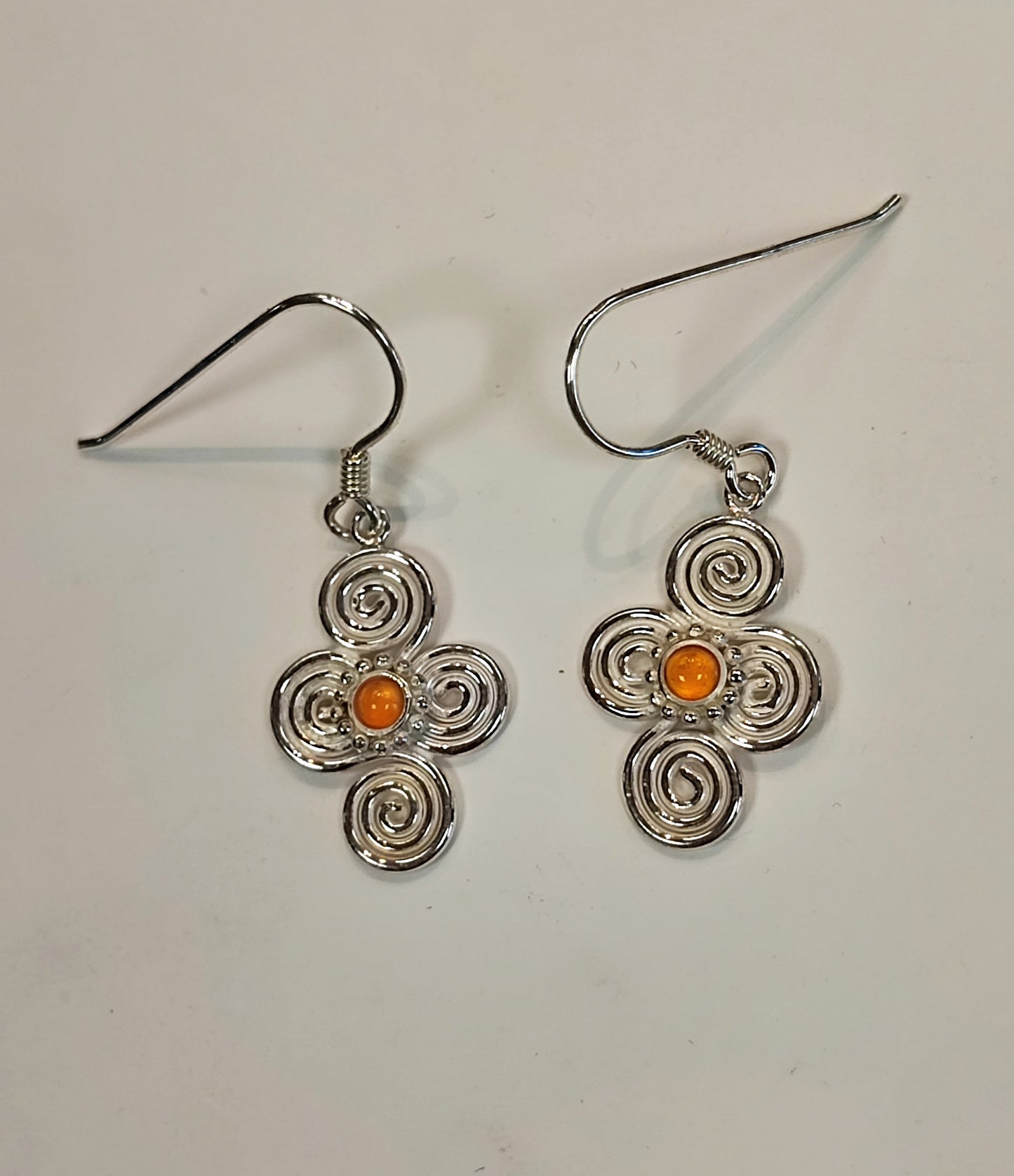 Boucles d'oreilles bigoudènes argent et ambre