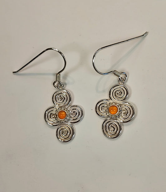 Boucles d'oreilles bigoudènes argent et ambre