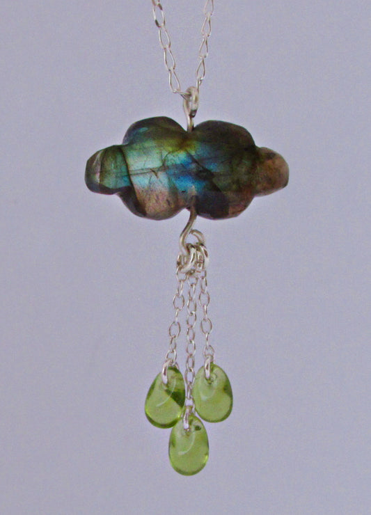 Collier nuage labradorite et gouttes de verre