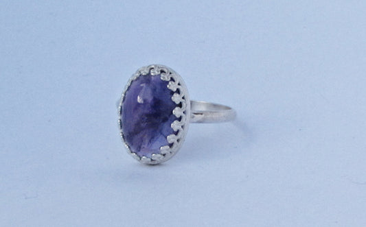 Bague Argent 925 et cabochon d'Améthyste sertissage perlé