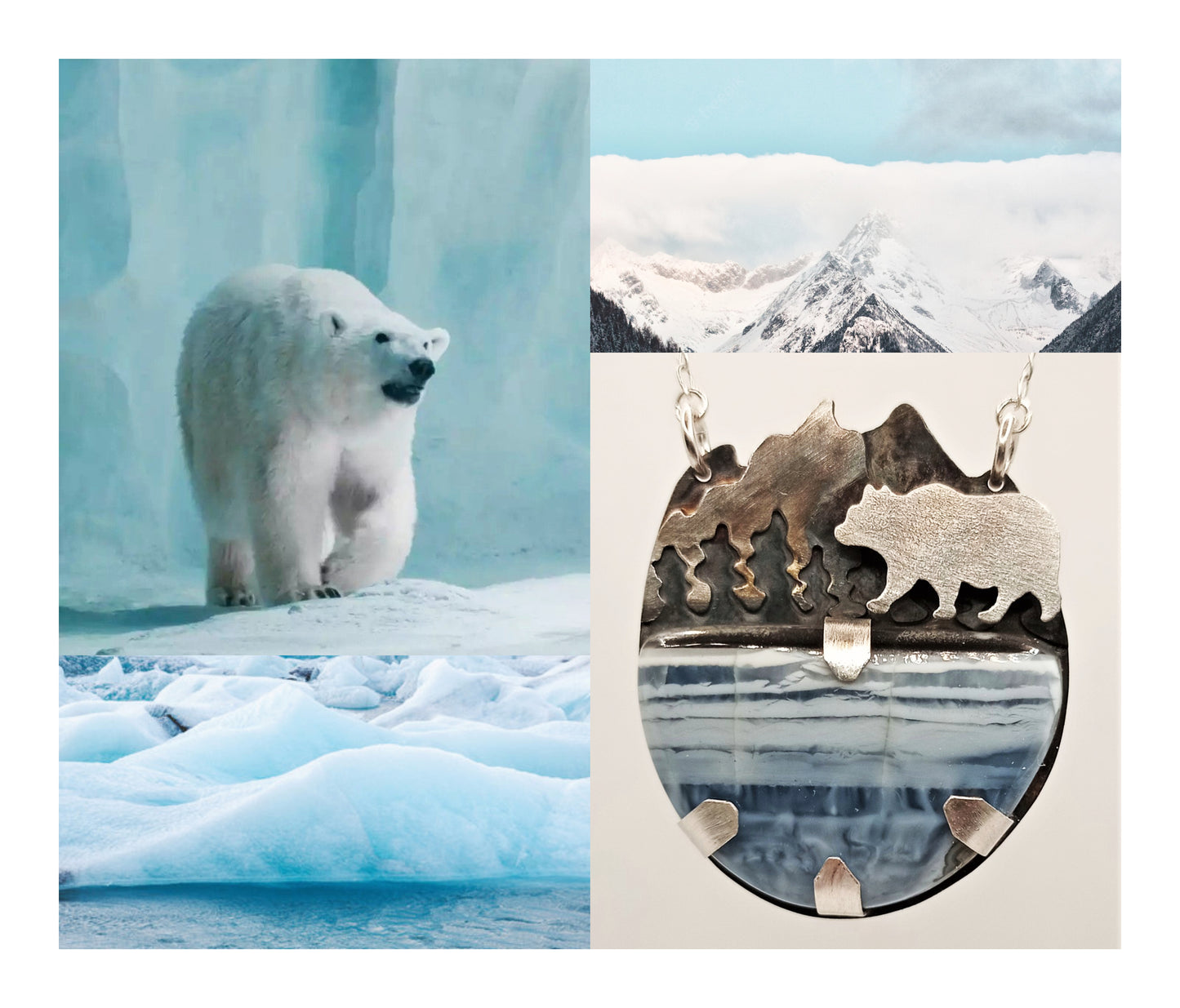Collier ours polaire, opale bleue owyhee